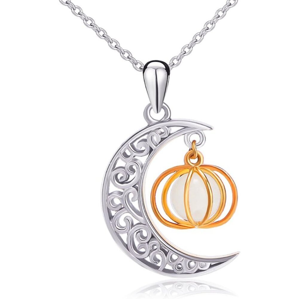 Halloween Jewelry 925 Sterling Silver Moon and Pumpkin Bat Luminous Beads Glow P